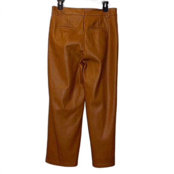 7 For All Mankind Faux Leather Wide Leg Cropped Pants Saddle Brown Sz S - Picture 2 of 9